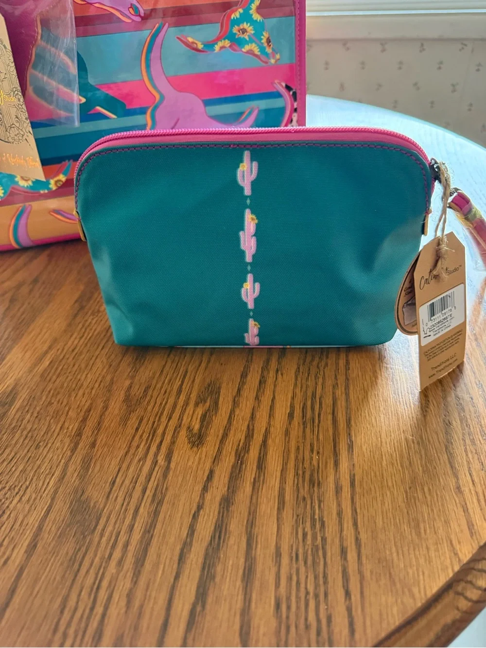 Vibrant Striped western Tote and Pouch Set - Pink & Teal